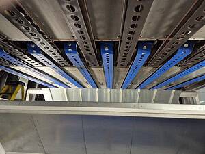 High-quality industrial conveyor belts with durable blue and black components.